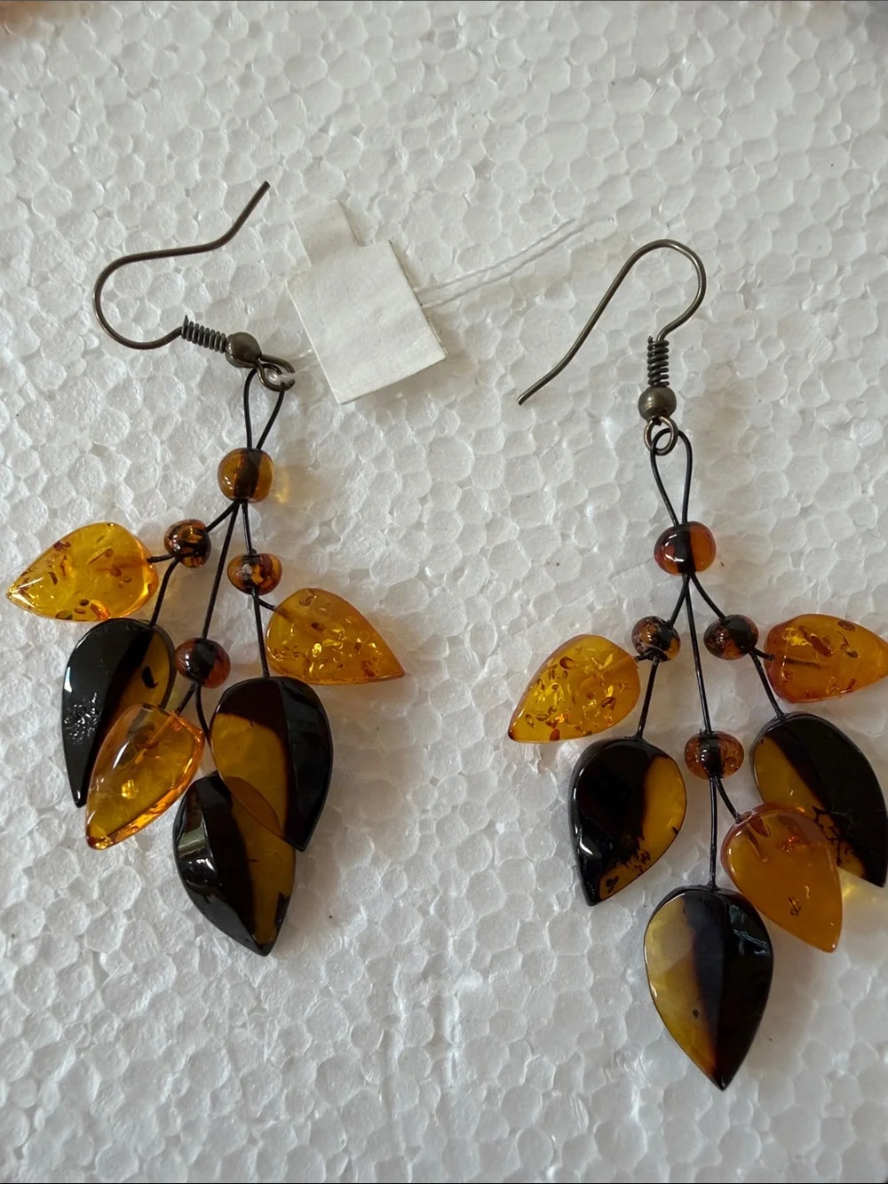 Amber Multi-Tone Leaf Necklace & Earrings Set from Latvia